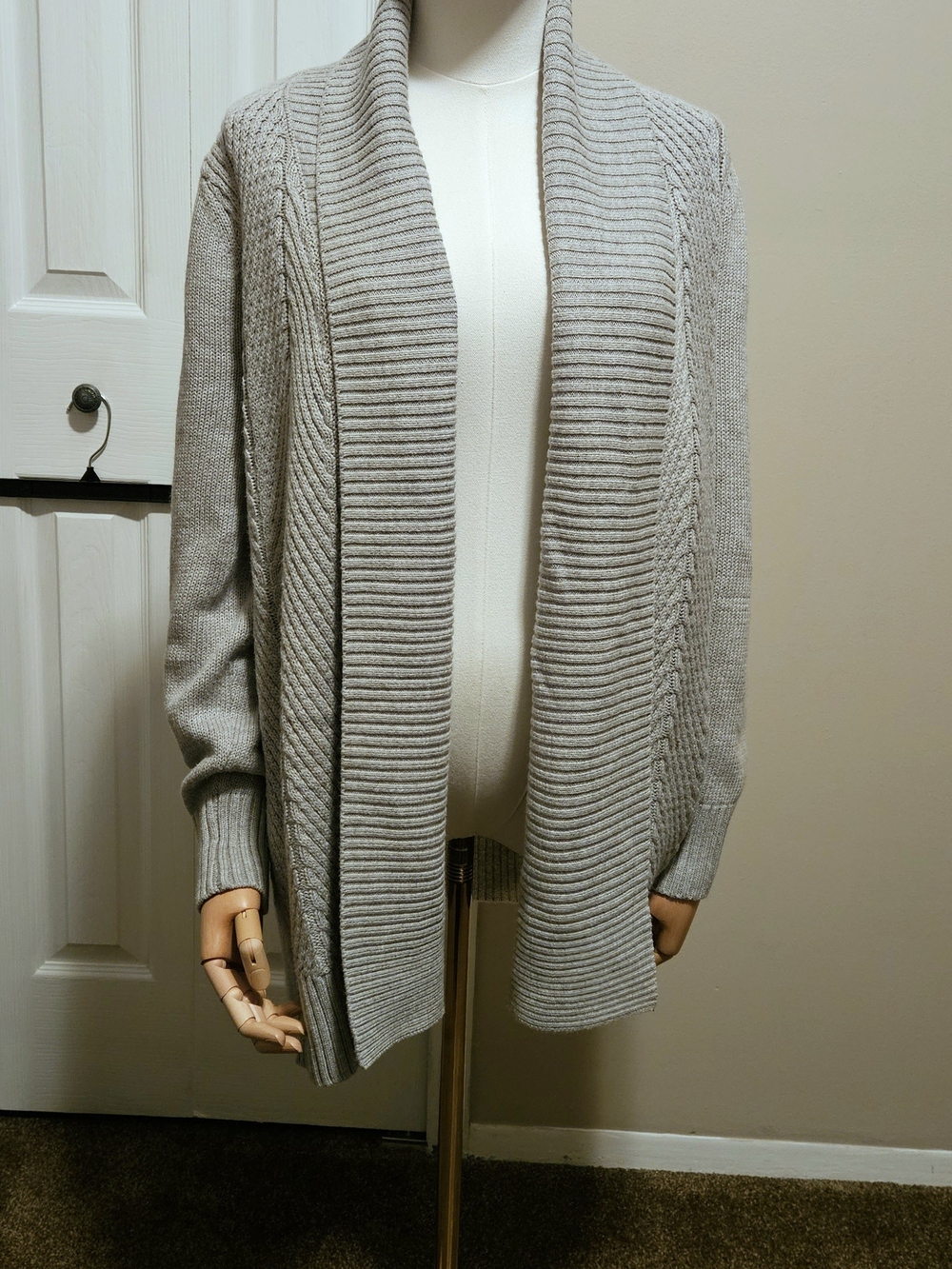 Charter Club Light Gray Open-Front Shawl Collar Sweater. Size S